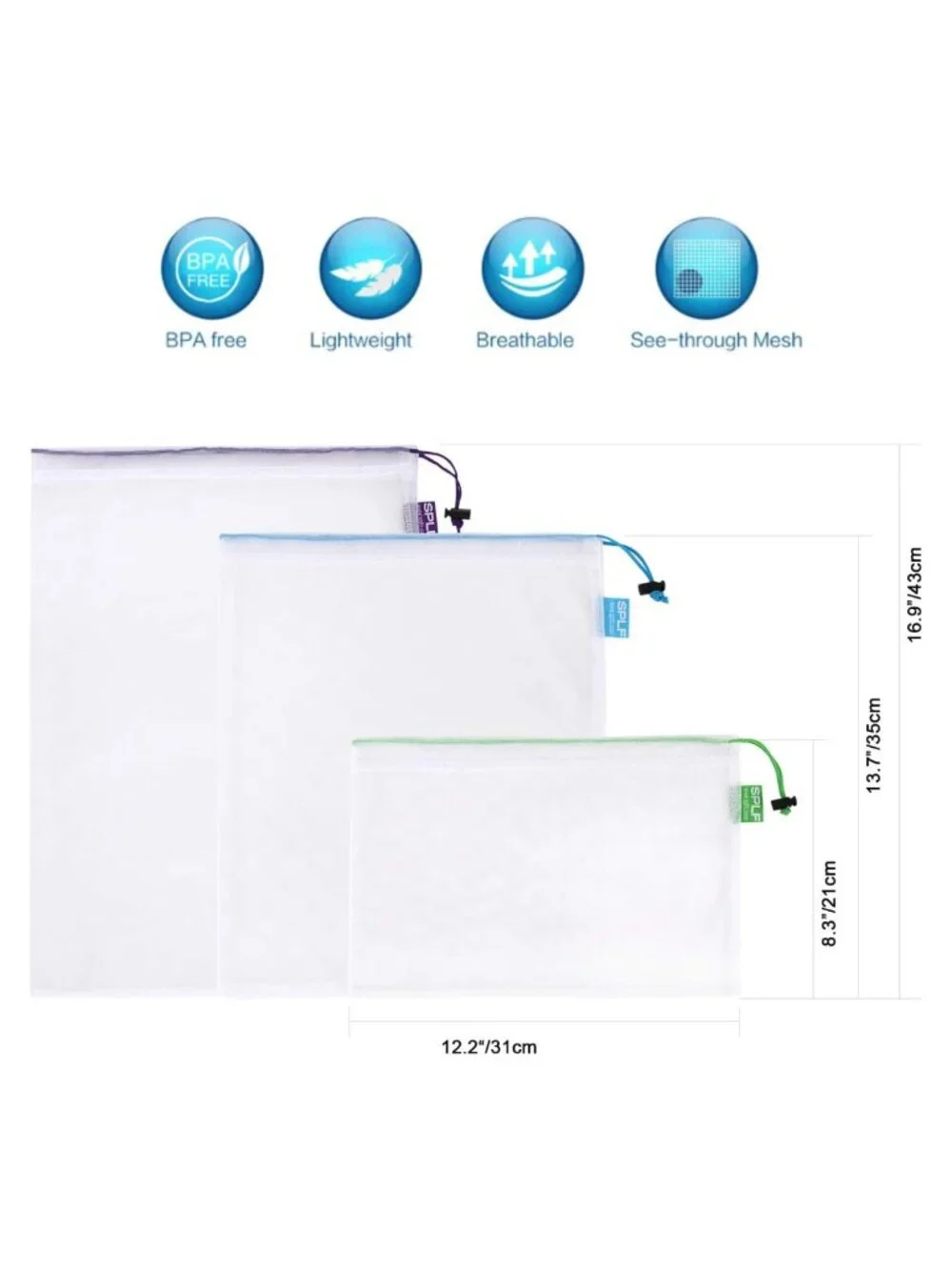 12pc Reusable Mesh Produce Bags Drawstring Polyester Food Storage